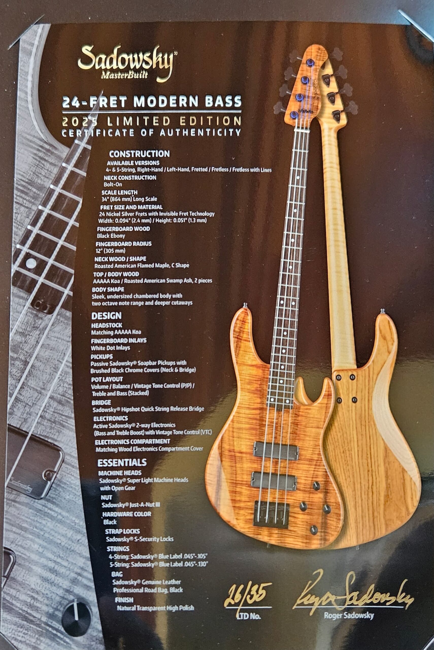 Sadowsky Masterbuilt 4 string Bass Guitar LTD 2025 Free Shipping - Image 4