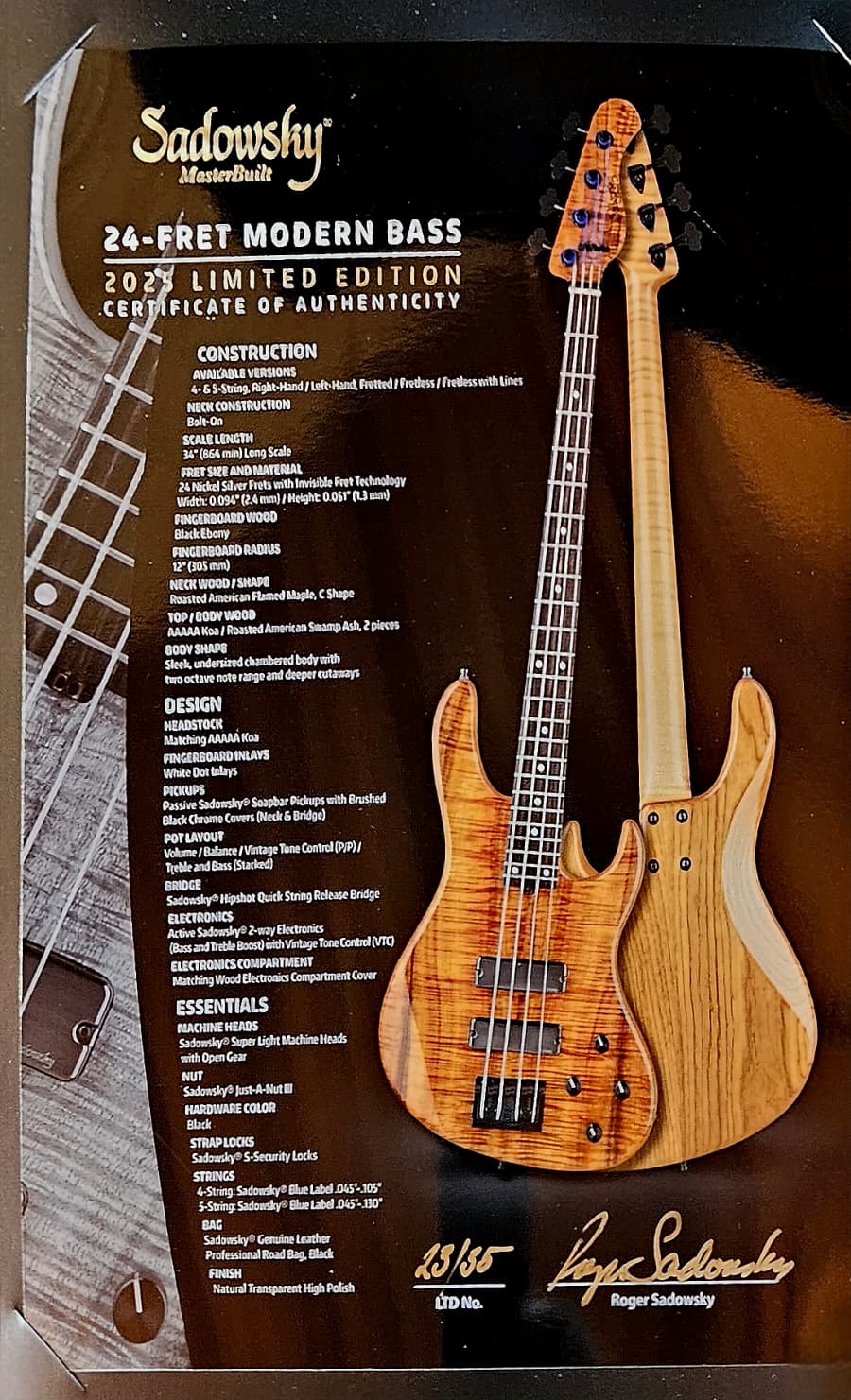 Sadowsky Masterbuilt 5 string Bass Guitar LTD 2025 Free Shipping - Image 4